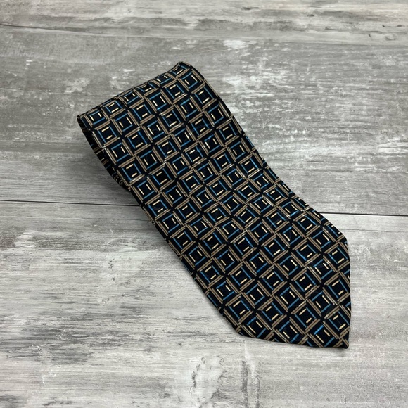Brioni Navy w/ Tan, Blue & Gold Check Silk Tie - Picture 1 of 5